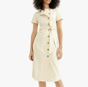 J.Crew 365 Short Sleeve Midi Trech Dress Italian Strech Wool Button Front Sz 2T